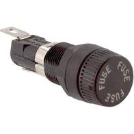 Black cylindrical fuse holder with a removable cap.