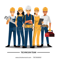 A diverse technician team in safety gear and uniforms.